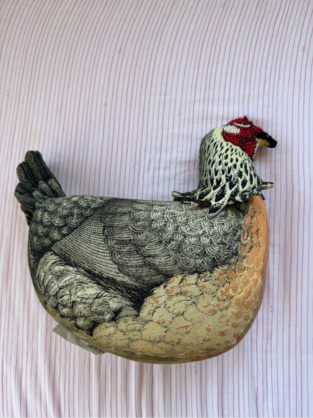 Chicken Hen-Shaped Accent Pillow beaded Decorative Pillow John Derian Like New